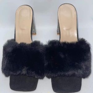 Black Bling Slipper Heels